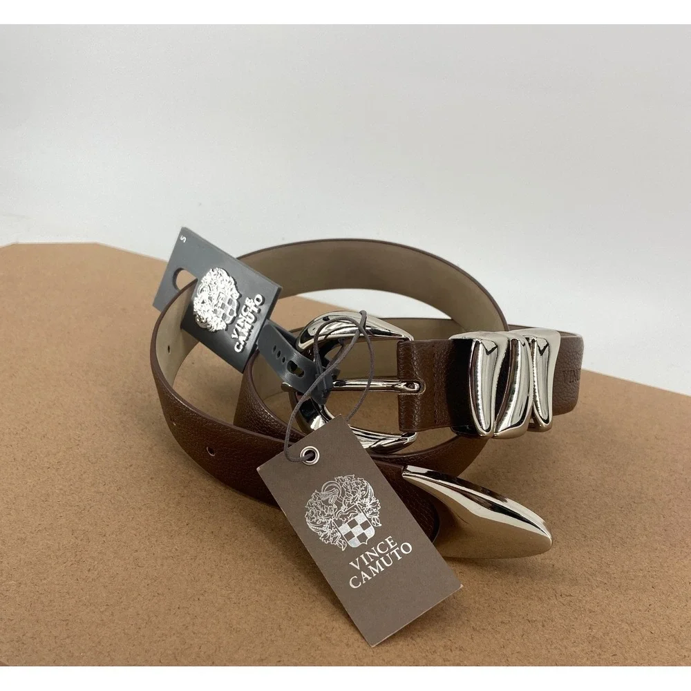 Vince Camuto Womens Brown Pebbled Belt Silver Horseshoe Buckle VB112507 Size S